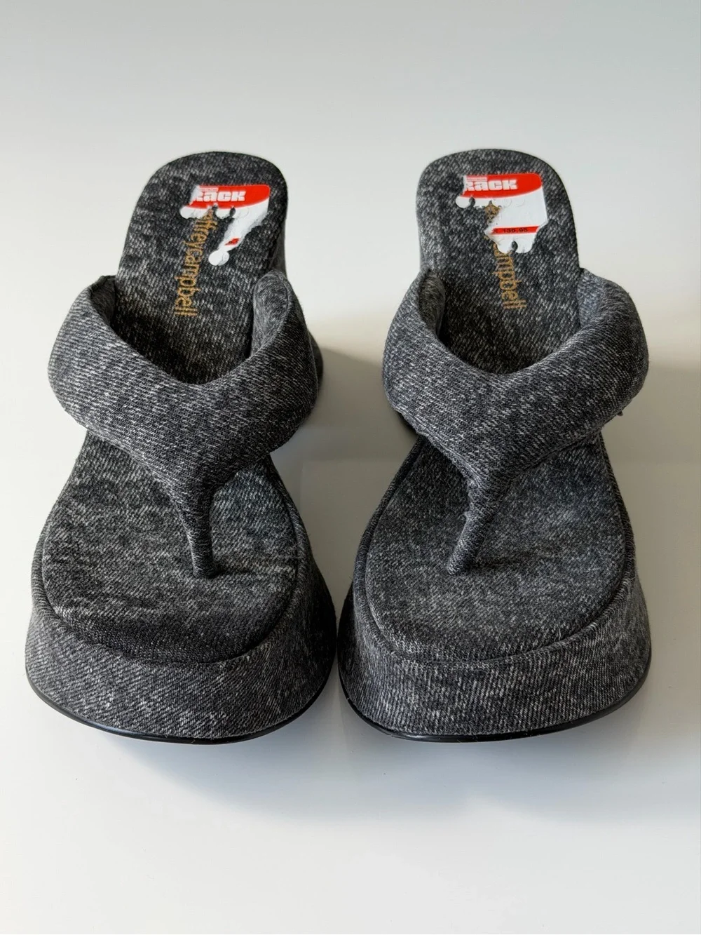 Jeffrey Campbell Drippin Platform Flip Flops Sandals in Black Denim - 6